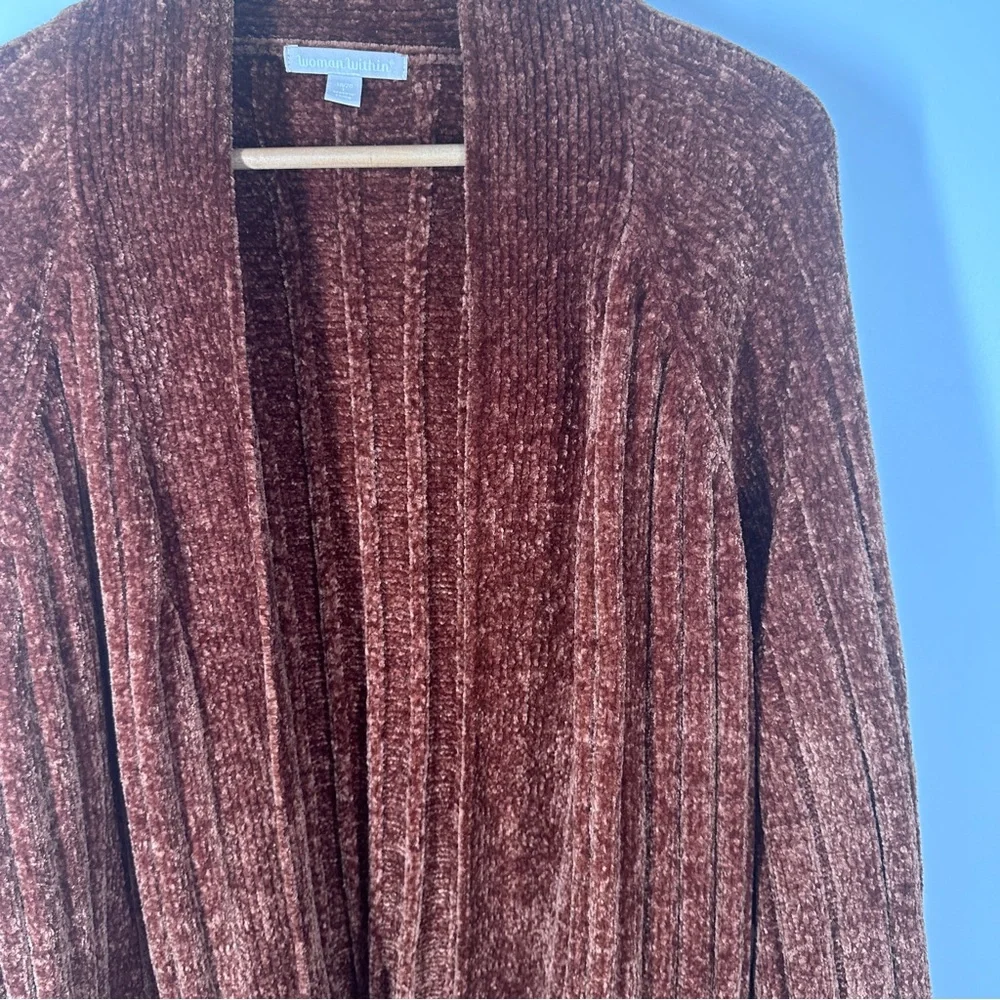 Woman Within Rust Orange Chenille Cardigan Sweater Size Large 18/20 Soft - Picture 3 of 6